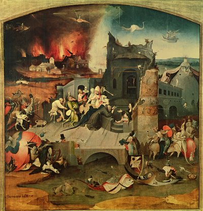 Centraal paneel van het drieluik van de verzoeking van St. Antonius door Hieronymus Bosch